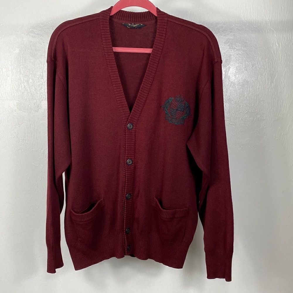 Paul & Shark Vintage Yachting Burgundy Wool Blend Cardigan Sweater Size M